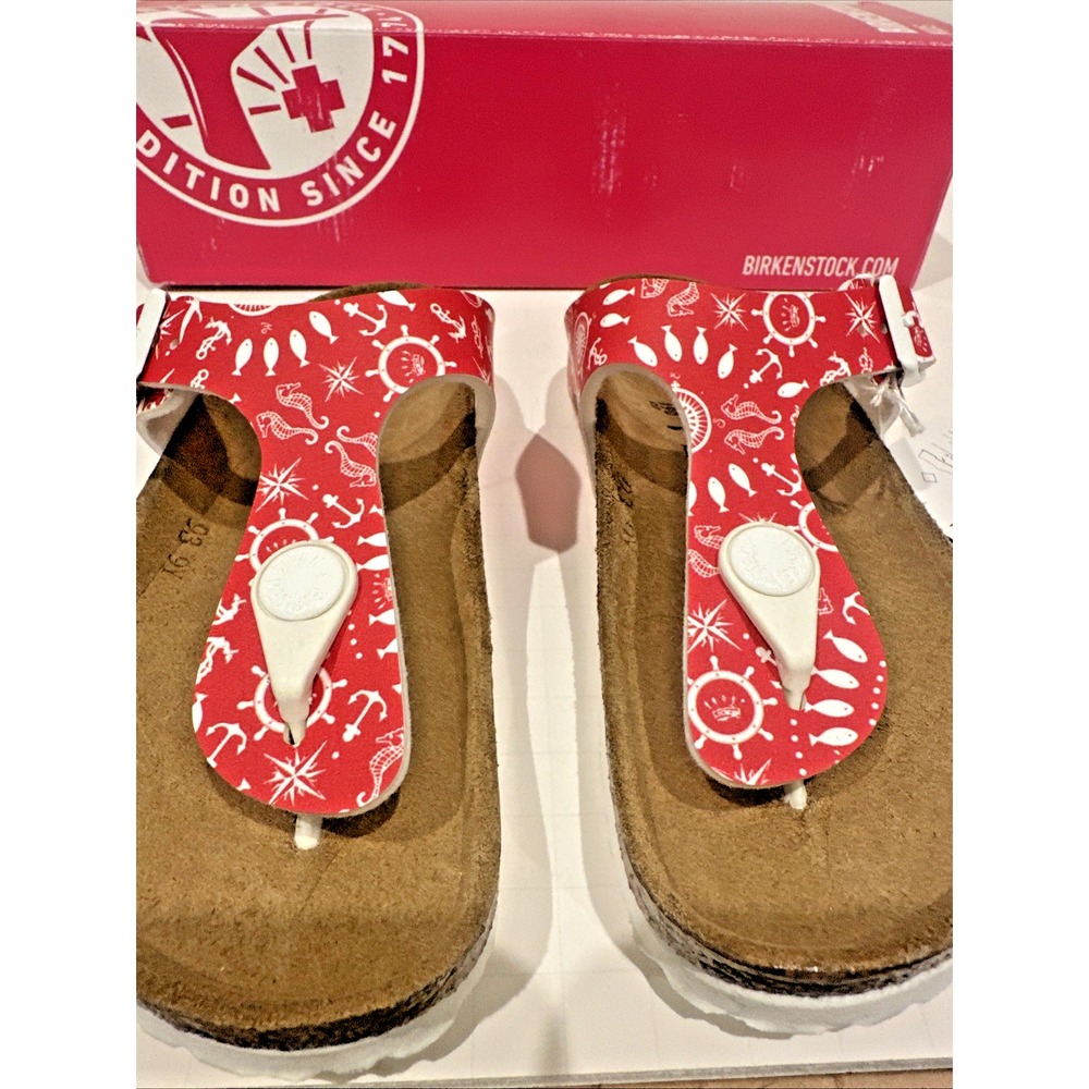Birkenstock Kids EU 30 US K12 Gizeh Sandals Nautical Print Red ***NO BOX***